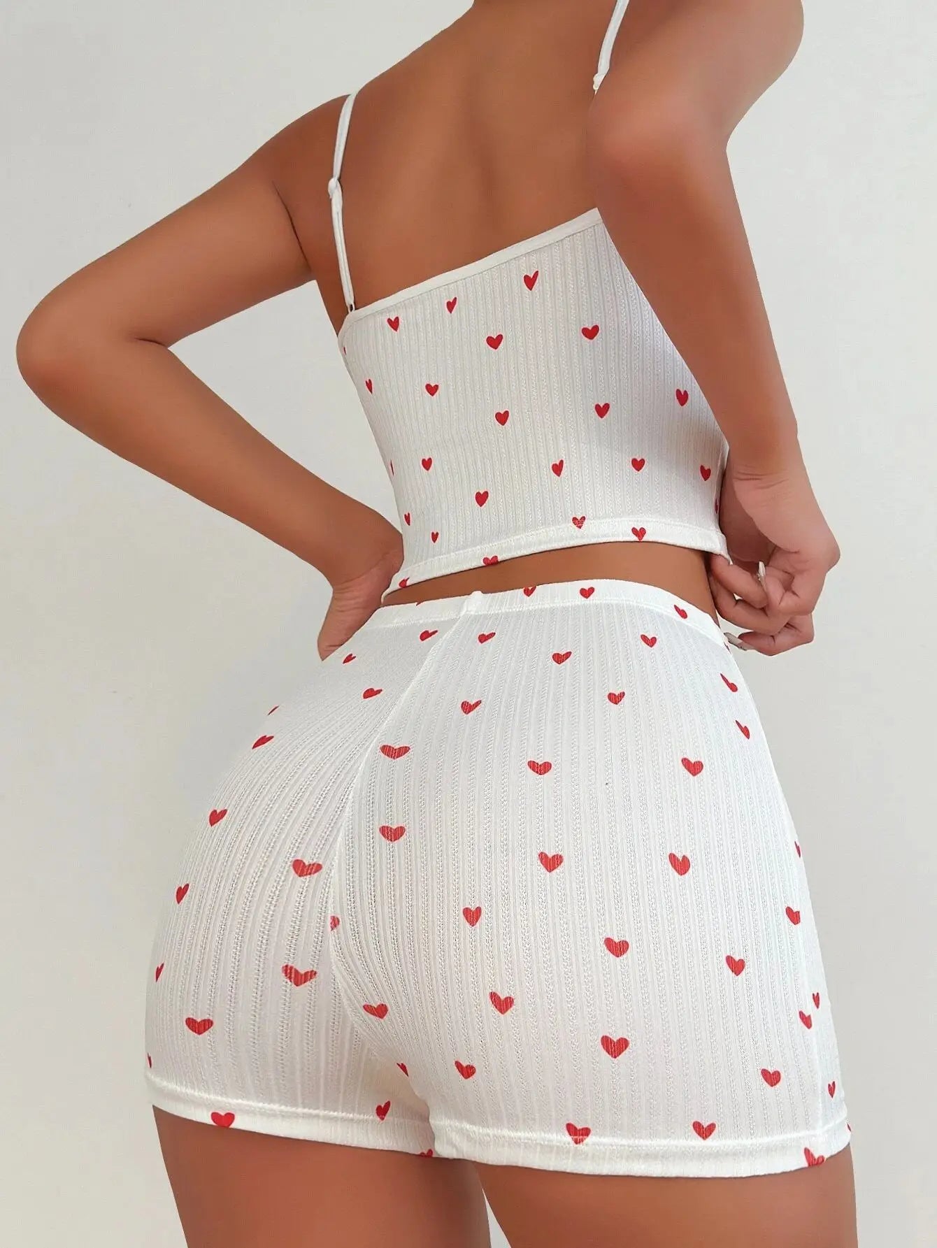 Women Pajamas Suit Camisole Short Pants Heart Print Bow Shorts Summer 2 Piece Sets Sweet Sleeveless Sleepwear Outfits Loungewear