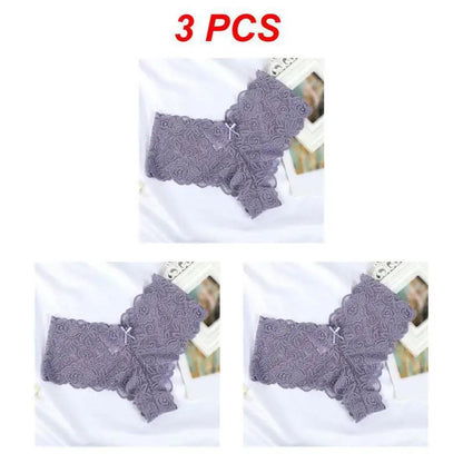 3PCS/Set Sexy Lace Seamless Cotton Brazilian Panties Women Ribbed Intimates Breathable Panties Low Waist Female Cotton Underwear