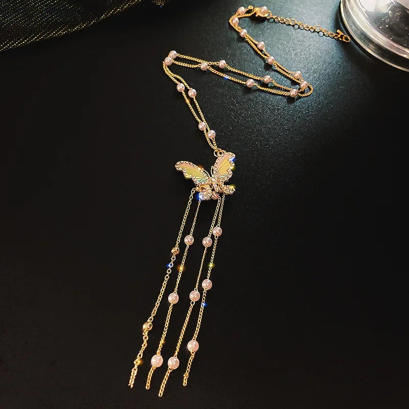 New Fashion Stainless Steel Peach Heart Pendant Y-Shaped Chain Tassel Necklace Women's High Quality Jewelry Party Gift Wholesale