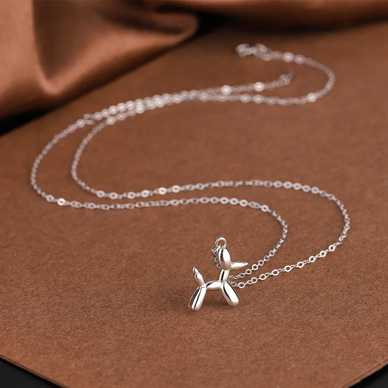 3D Balloon Dog Pendant Necklaces for Women Gold Silver Color Chain Robotic Animal Clavicle Choker Collar Wedding Christmas Gift