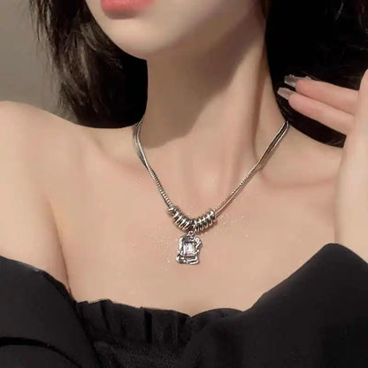 Layered Stainless Steel Chains Choker Necklace for Women Gothic Style Square Crystal Pendant Necklace Girls Sweater Chains New