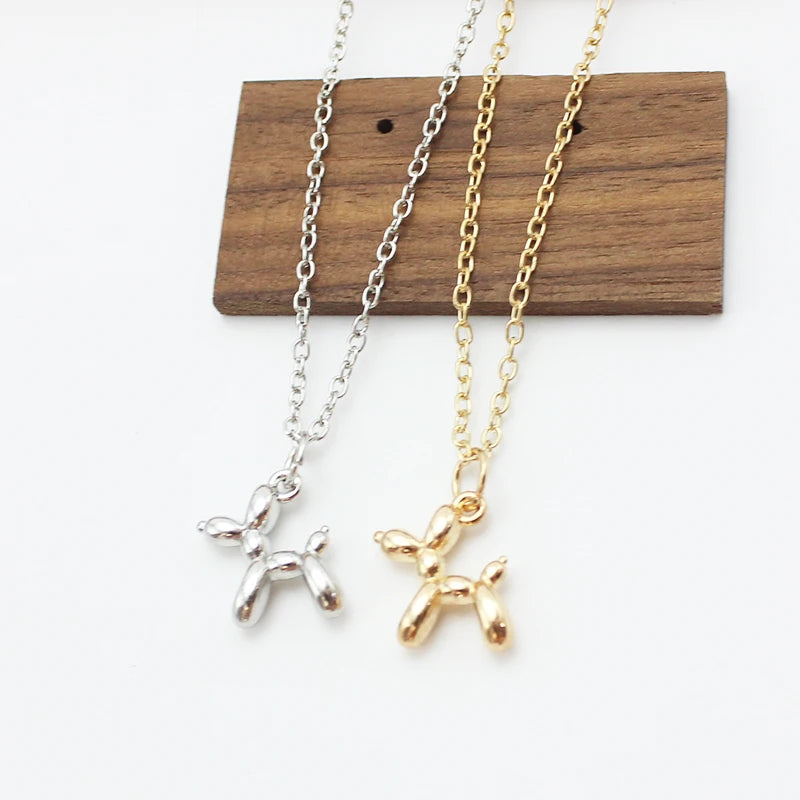 3D Balloon Dog Pendant Necklaces for Women Gold Silver Color Chain Robotic Animal Clavicle Choker Collar Wedding Christmas Gift