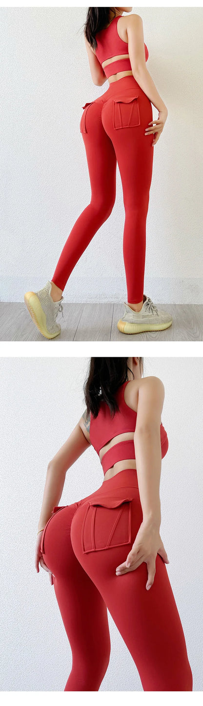Nylon Leggings Women's Pants Sport Yoga Pants Sexy Tight High Waist Elastic Women's Panties Pocket legging High Workout
