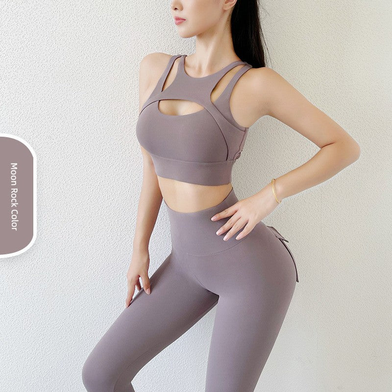 Yoga Clothes Suit Women's Sexy Fashion Gather Shockproof Brushed Classy Internet Celebrity Peach Hip Tight High Waist Fitness Pants