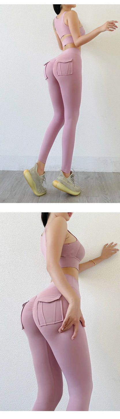 Nylon Leggings Women's Pants Sport Yoga Pants Sexy Tight High Waist Elastic Women's Panties Pocket legging High Workout