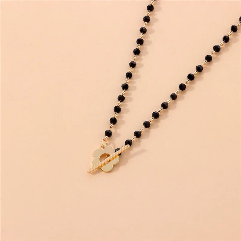 2022 New Fashion Luxury Black Crystal Glass Bead Chain Choker Necklace For Women Flower Lariat Lock Collar Necklace Gifts