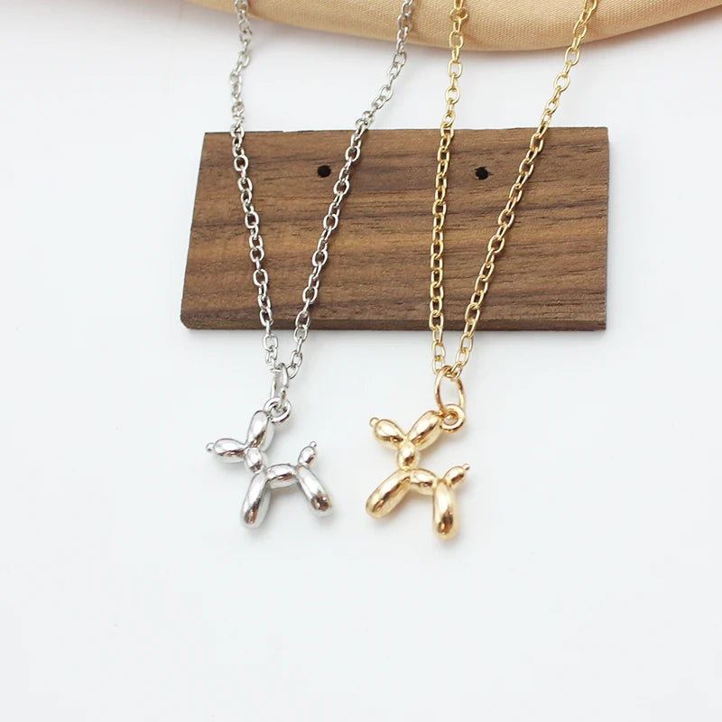 3D Balloon Dog Pendant Necklaces for Women Gold Silver Color Chain Robotic Animal Clavicle Choker Collar Wedding Christmas Gift