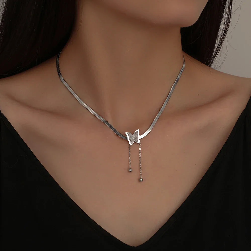 New Fashion Stainless Steel Peach Heart Pendant Y-Shaped Chain Tassel Necklace Women's High Quality Jewelry Party Gift Wholesale