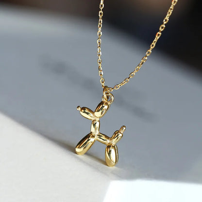 3D Balloon Dog Pendant Necklaces for Women Gold Silver Color Chain Robotic Animal Clavicle Choker Collar Wedding Christmas Gift