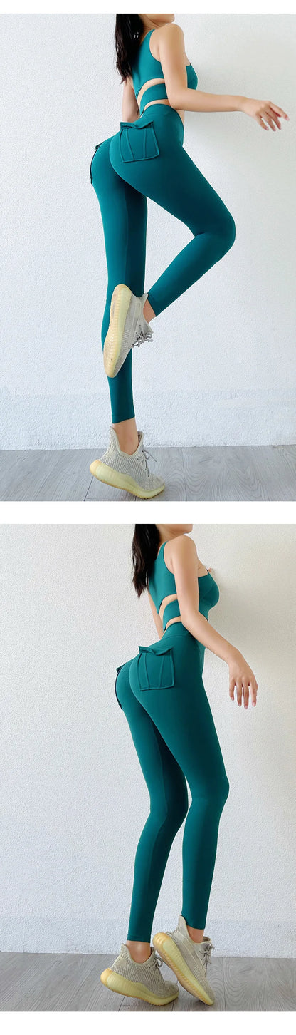 Nylon Leggings Women's Pants Sport Yoga Pants Sexy Tight High Waist Elastic Women's Panties Pocket legging High Workout