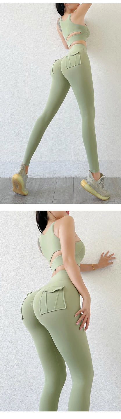 Nylon Leggings Women's Pants Sport Yoga Pants Sexy Tight High Waist Elastic Women's Panties Pocket legging High Workout