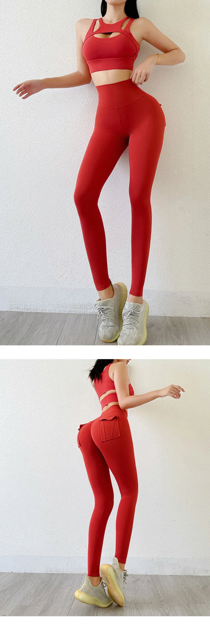 Nylon Leggings Women's Pants Sport Yoga Pants Sexy Tight High Waist Elastic Women's Panties Pocket legging High Workout