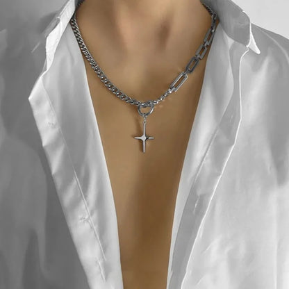 Men Trendy Hip Hot Black Square Pendant Necklace Asymmetric Stainless Steel Cuba Chain Necklace for Men Jewelry