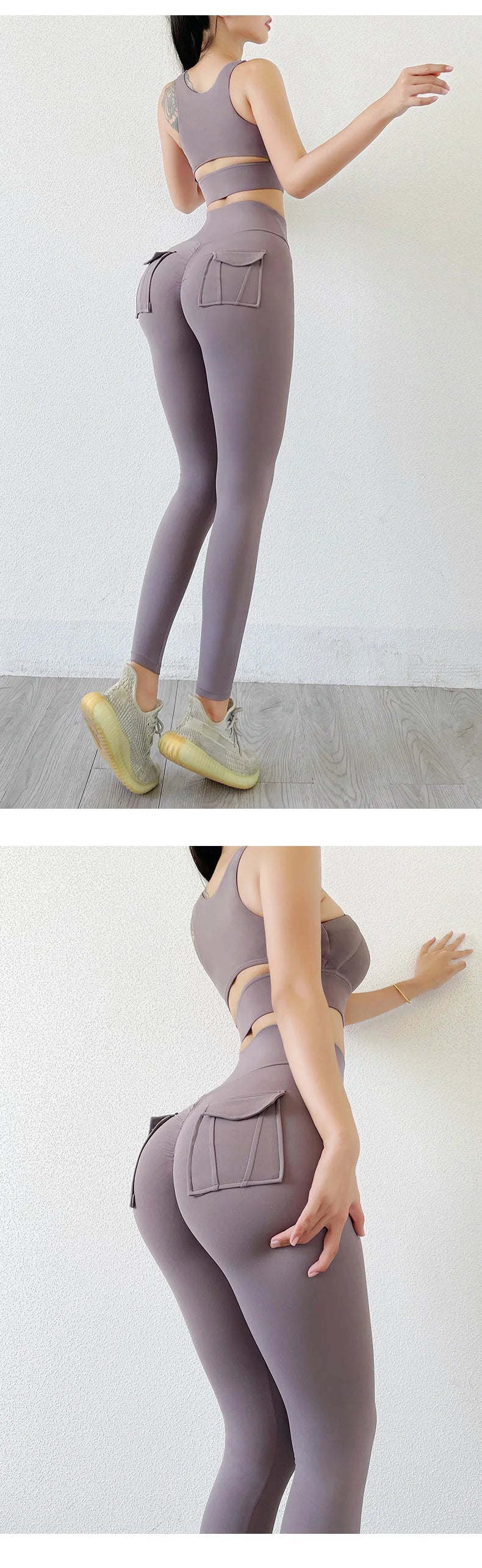Nylon Leggings Women's Pants Sport Yoga Pants Sexy Tight High Waist Elastic Women's Panties Pocket legging High Workout