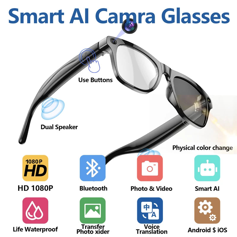 Xiaomi Mijia 4K HD Color Changing AI Smart Glasses Chat GPT 100MP Camera Bluetooth Call Voice Assistant  Control Smart Glasses