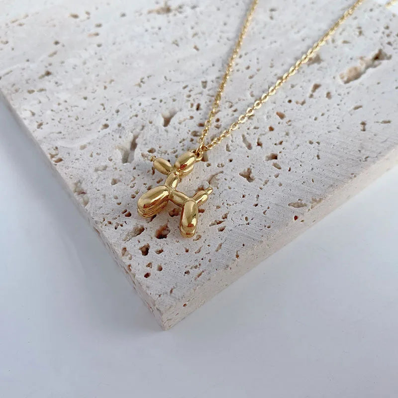 3D Balloon Dog Pendant Necklaces for Women Gold Silver Color Chain Robotic Animal Clavicle Choker Collar Wedding Christmas Gift