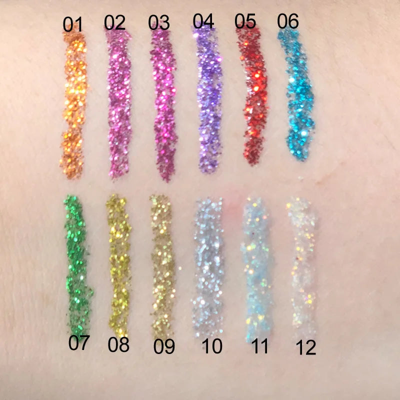 12 Colors Glitter Liquid Eyeliner Diamond Durable Waterproof Long Lasting Shiny Sequins Eye Pencil Makeup Beauty Tool maquiagem
