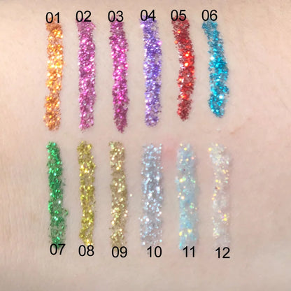 12 Colors Glitter Liquid Eyeliner Diamond Durable Waterproof Long Lasting Shiny Sequins Eye Pencil Makeup Beauty Tool maquiagem
