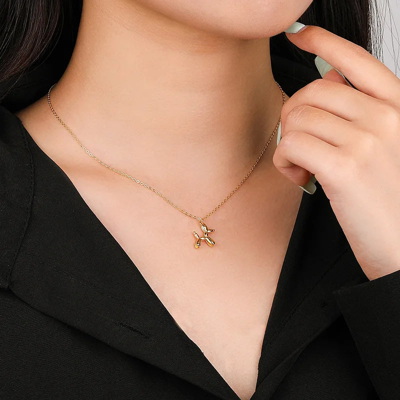 3D Balloon Dog Pendant Necklaces for Women Gold Silver Color Chain Robotic Animal Clavicle Choker Collar Wedding Christmas Gift