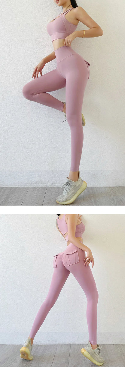 Nylon Leggings Women's Pants Sport Yoga Pants Sexy Tight High Waist Elastic Women's Panties Pocket legging High Workout