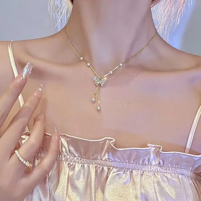 New Fashion Stainless Steel Peach Heart Pendant Y-Shaped Chain Tassel Necklace Women's High Quality Jewelry Party Gift Wholesale
