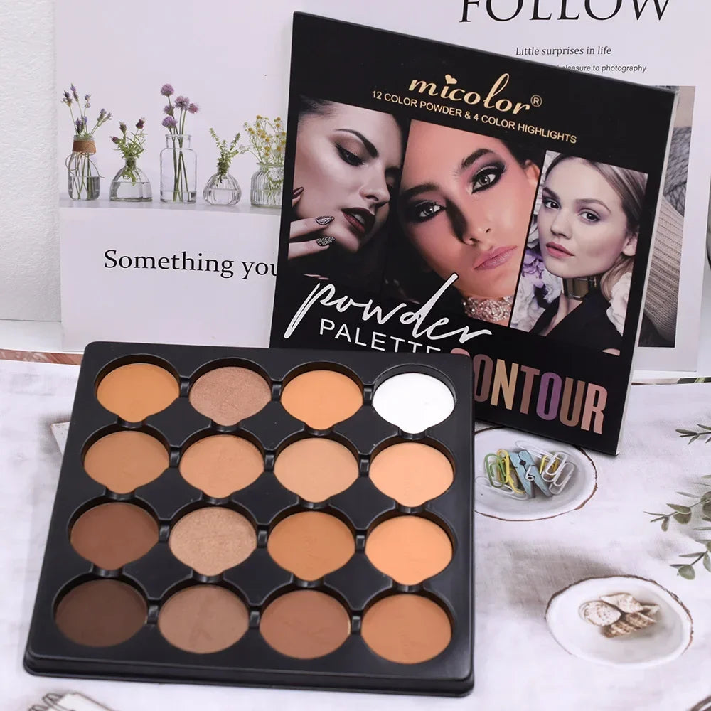 16 Colors Micolor Matte Contour Compact Side Shadow Nose Shadow Makeup Palette Bronzer Powder Face Contour Palette Cosmetiquera