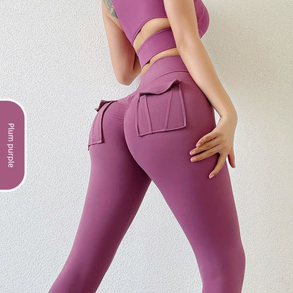 Yoga Clothes Suit Women's Sexy Fashion Gather Shockproof Brushed Classy Internet Celebrity Peach Hip Tight High Waist Fitness Pants