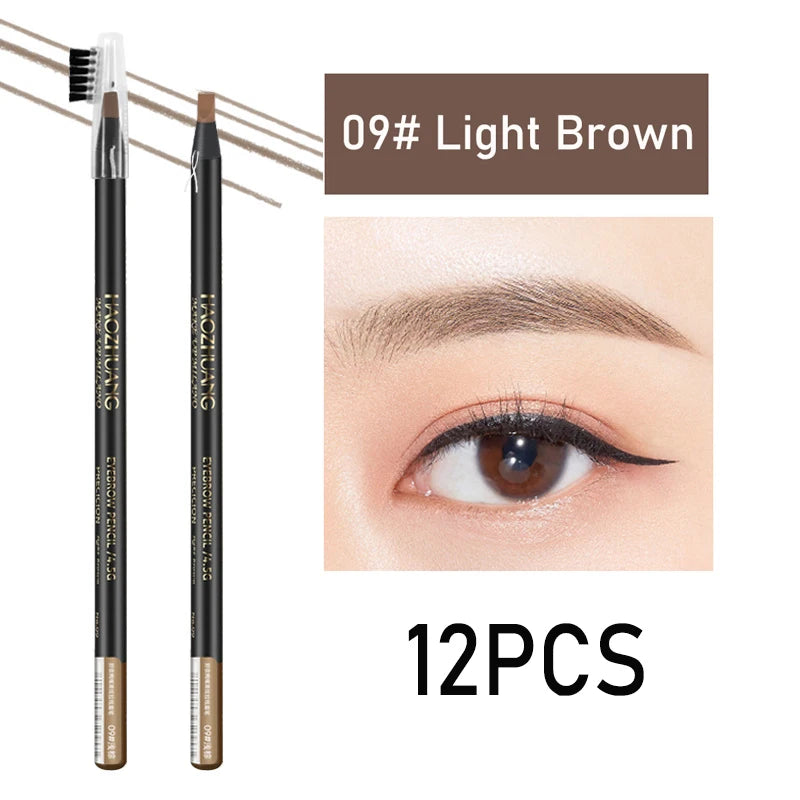 HAOZHUANG  8 Colors Pull Line Eyebrow Pencils with Soft Brush Waterproof Long Lasting Permanent Makeup Tattoo Accessories