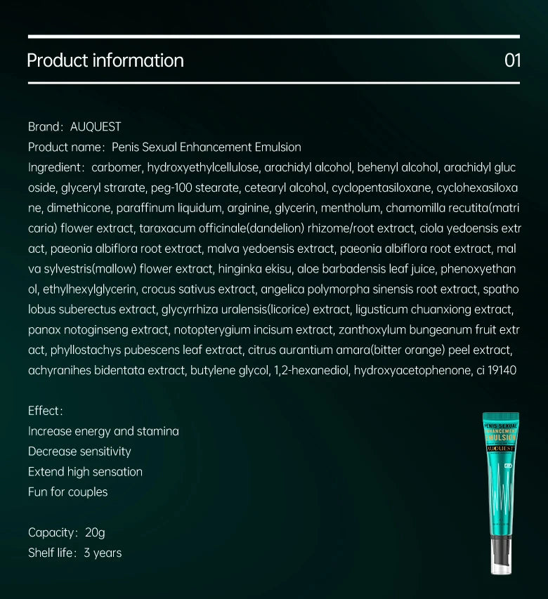 AUQUEST Penis Thickening Growth Delay Man Big Dick Enlargement Cream Cock Erection Enhancer Men Body Care Enlarge Massage