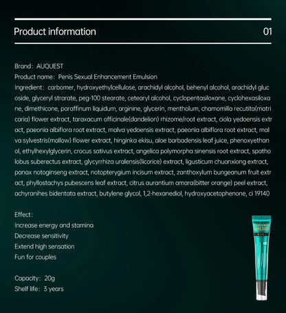 AUQUEST Penis Thickening Growth Delay Man Big Dick Enlargement Cream Cock Erection Enhancer Men Body Care Enlarge Massage