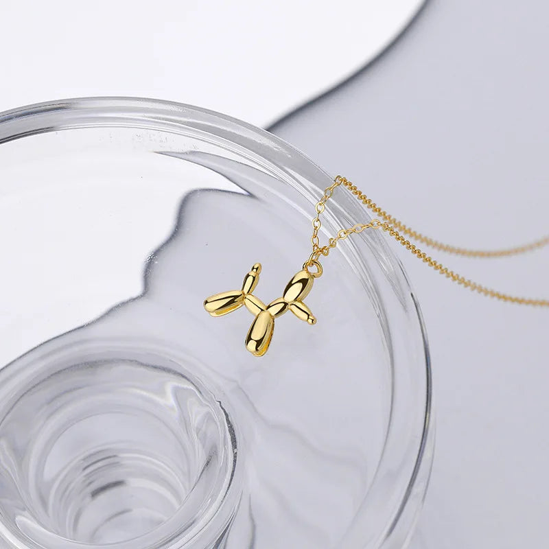 3D Balloon Dog Pendant Necklaces for Women Gold Silver Color Chain Robotic Animal Clavicle Choker Collar Wedding Christmas Gift