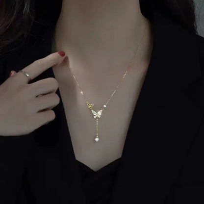 New Fashion Stainless Steel Peach Heart Pendant Y-Shaped Chain Tassel Necklace Women's High Quality Jewelry Party Gift Wholesale