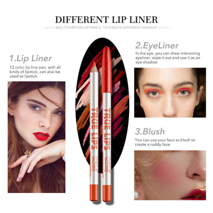 12 color Wood Lip Liner Pencil Long Lasting waterproof Matte Red Lip Pencil Lipstick Pencil Permanent Makeup Tattoo Accessories