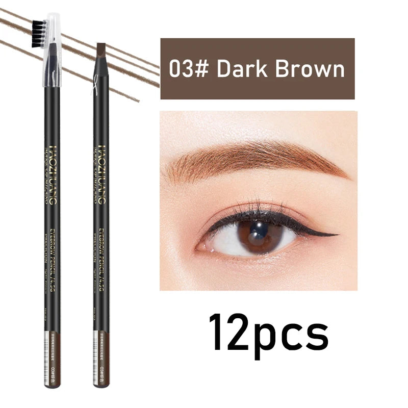 HAOZHUANG  8 Colors Pull Line Eyebrow Pencils with Soft Brush Waterproof Long Lasting Permanent Makeup Tattoo Accessories