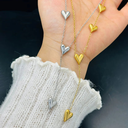 New Fashion Stainless Steel Peach Heart Pendant Y-Shaped Chain Tassel Necklace Women's High Quality Jewelry Party Gift Wholesale