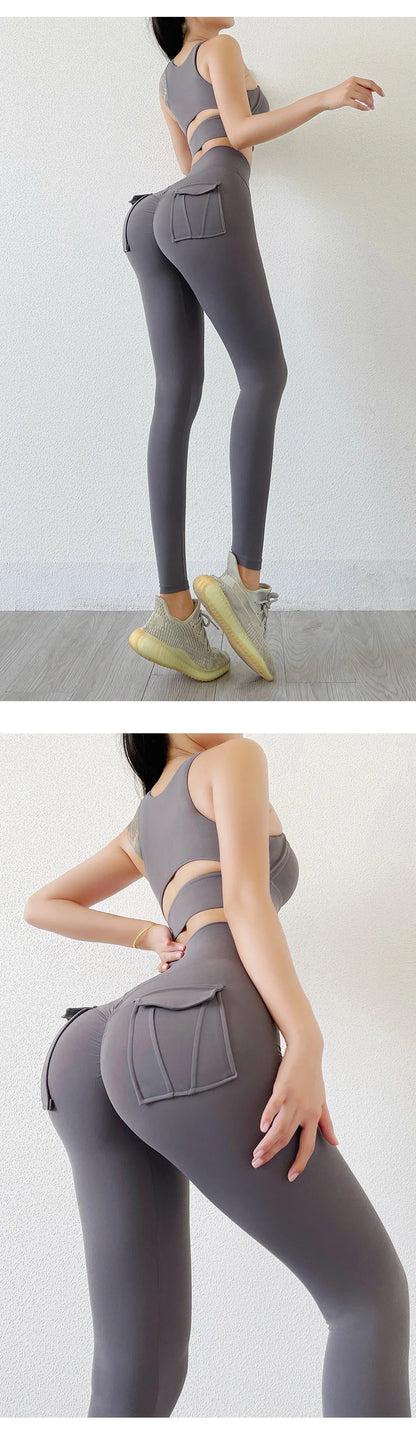 Nylon Leggings Women's Pants Sport Yoga Pants Sexy Tight High Waist Elastic Women's Panties Pocket legging High Workout