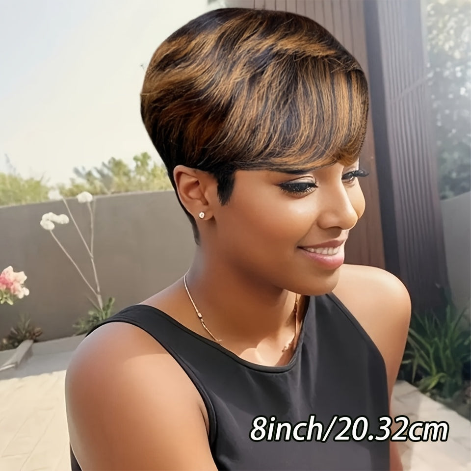 Women'S Elegant Short Bob Wig - Glueless Layered Bangs, Density Human Hair, Natural Look, No Glue Needed, Everyday & Party Hairstyle, Easy Maintenance, Perfect for Easter, Holidays, and Everyday Use - Ideal for Beginners & Pr