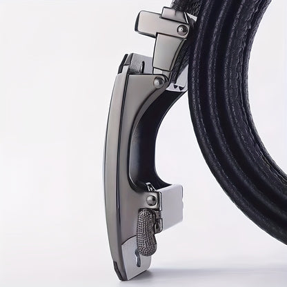 Men's Luxury Automatic Belt - Adjustable Formal & Casual Dress Belt with Alloy Auto Buckle, One-Touch Closure, Compatible with Dress Pants, Jeans, Business & Casual Attire - Ideal Gift for Dad, Husband, Professionals - Durabl