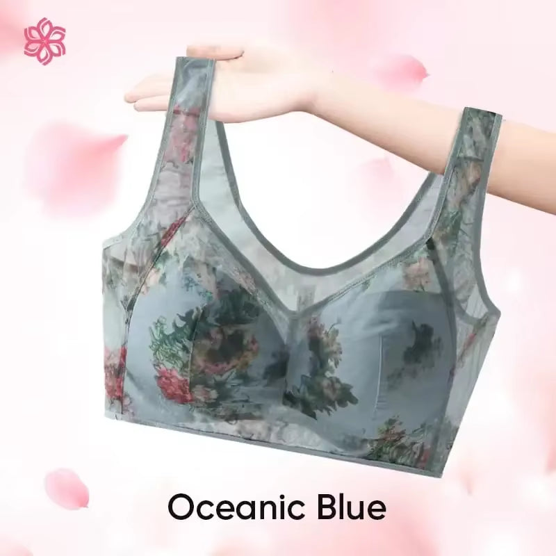 Everyday Ice Silk Lace Cooling Comfort Bra for Women - Push-Up Seamless Bralette in Large Size, No Underwire Design