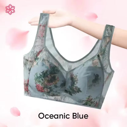 Everyday Ice Silk Lace Cooling Comfort Bra for Women - Push-Up Seamless Bralette in Large Size, No Underwire Design