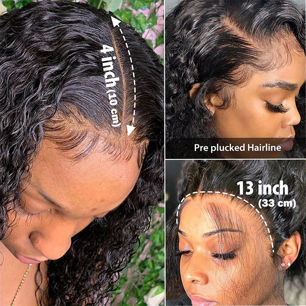 150% Density 13x4 Lace Front Human Hair Wig Short Curly Bob Lace Front Human Hair Wigs PrePluck With Baby Hair Kinky Wave Frontal Wigs For Women Deep Wave Lace Wigs