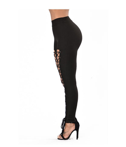 Women's Sexy High-Waisted Tight Leggings - 9/10 Length (Short Ankle) Cross-Over Strap Pants with Elastic Waistband, Solid Grey/Black/ Brown/Navy - Slim-Fit Stretchy Tummy Control for Mature Occasions, Workouts & Casual Attire