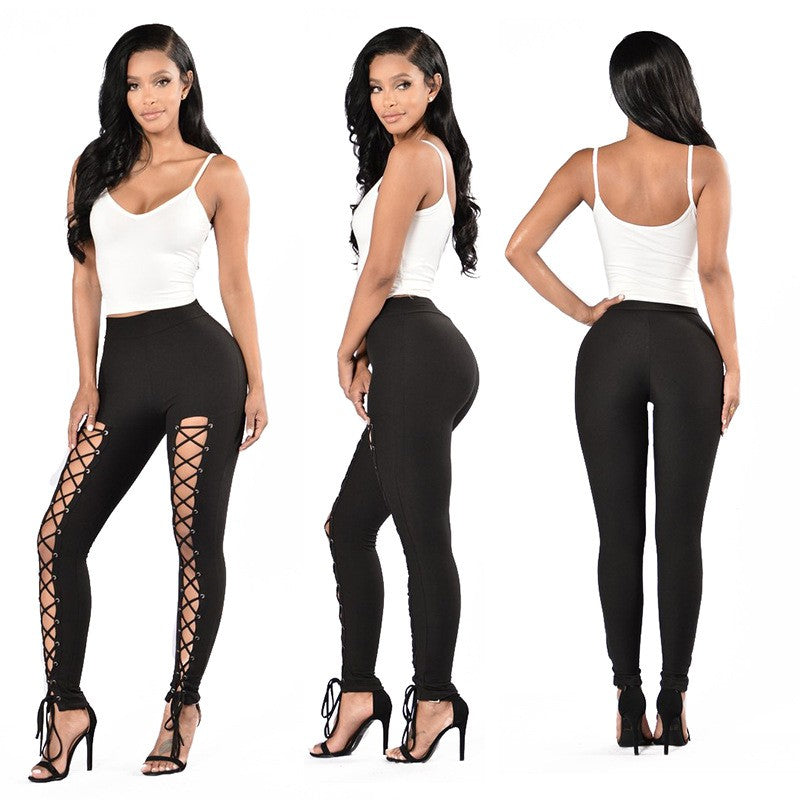 Women's Sexy High-Waisted Tight Leggings - 9/10 Length (Short Ankle) Cross-Over Strap Pants with Elastic Waistband, Solid Grey/Black/ Brown/Navy - Slim-Fit Stretchy Tummy Control for Mature Occasions, Workouts & Casual Attire