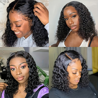 150% Density 13x4 Lace Front Human Hair Wig Short Curly Bob Lace Front Human Hair Wigs PrePluck With Baby Hair Kinky Wave Frontal Wigs For Women Deep Wave Lace Wigs