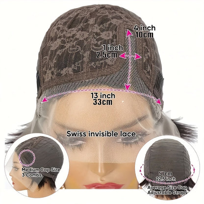 Women'S 13x4 Lace Front Human Hair Wig - Natural Black Short Bob with Water Wave Texture, Density Curly Pixie Cut, Elastic Band Closure & Breathable Lace for | Realistic Short Hairstyle for Everyday & Special Occasions (No Ma
