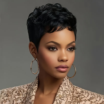Women'S Brazilian Human Hair Wig - Natural Look Short Pixie Cut, 6 Inch, 150% Density, Straight Hair, 1B Color, Rose Net Cap, for Everyday & Special Occasions