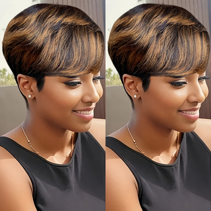 Women'S Elegant Short Bob Wig - Glueless Layered Bangs, Density Human Hair, Natural Look, No Glue Needed, Everyday & Party Hairstyle, Easy Maintenance, Perfect for Easter, Holidays, and Everyday Use - Ideal for Beginners & Pr