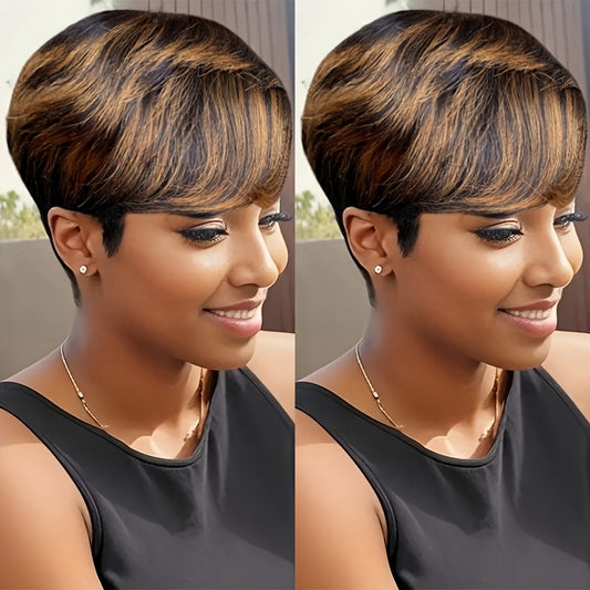 Women'S Elegant Short Bob Wig - Glueless Layered Bangs, Density Human Hair, Natural Look, No Glue Needed, Everyday & Party Hairstyle, Easy Maintenance, Perfect for Easter, Holidays, and Everyday Use - Ideal for Beginners & Pr